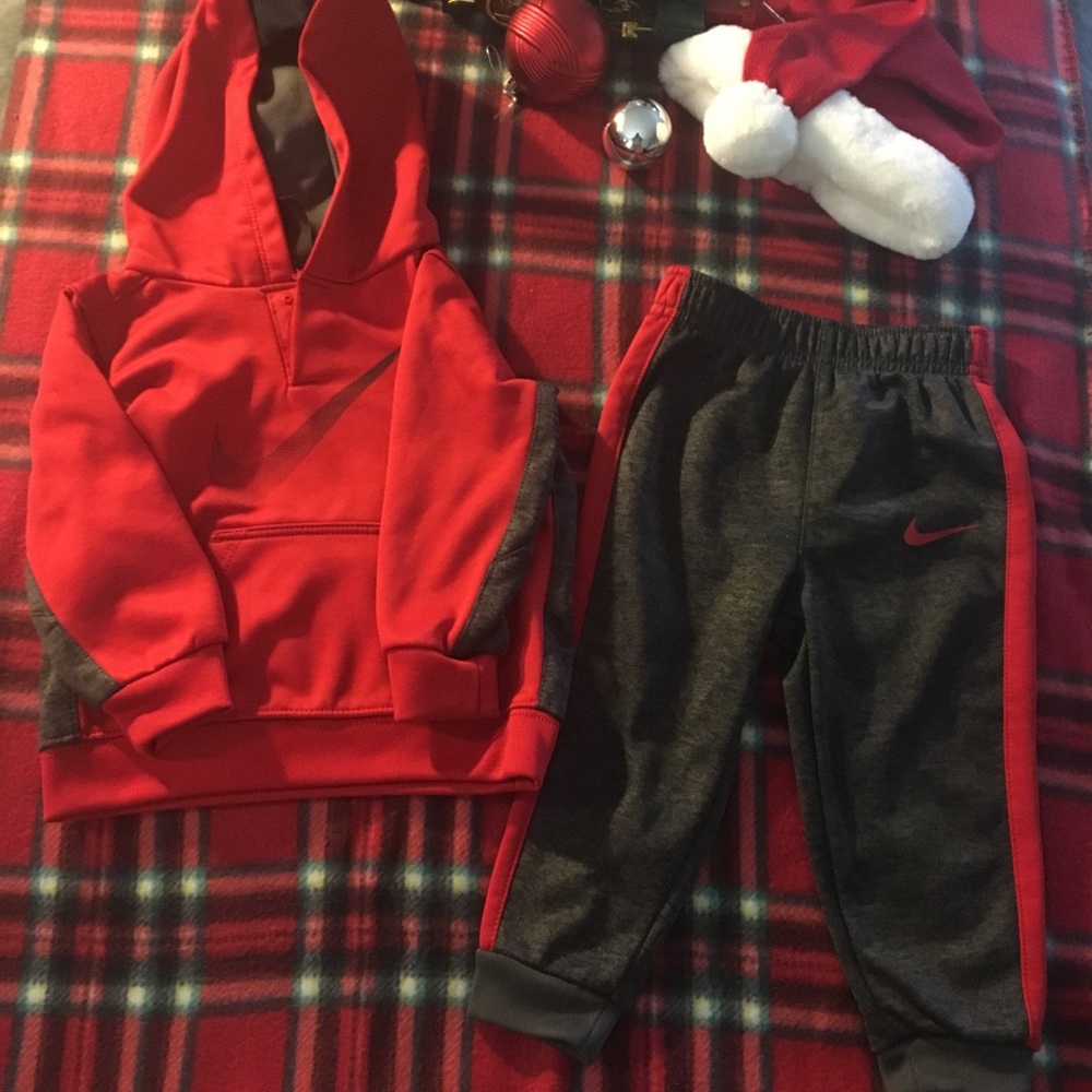 Baby Boy Nike Dry Fit Red, Black/Grey Hooded   Set